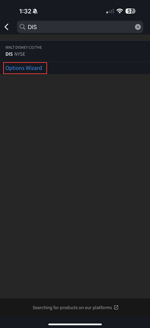 The option wizard button on the iphone